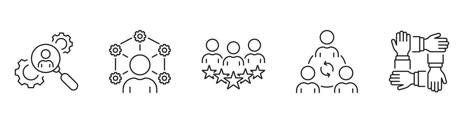 Business Community, People Work Together Line Icon Set. Headhunting Linear Pictogram. Partnership And Job Management Outline Symbol Collection. Editable Stroke. Isolated Illustration