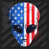 Hand drawn Alien's head character with USA flag pattern for American independence day, Veterans day, 4th of July and memorial day vector