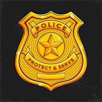 Hand drawn Police officer golden badge with slogan protect and serve, Police peaked cockade isolated vector