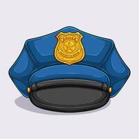 Hand drawn Police officer hat with golden badge, Police peaked cap with cockade isolated vector