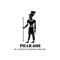 Silhouette of ancient egyptian god pharaoh, middle east king with crown and death symbol vector