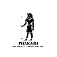 Silhouette of ancient egyptian god pharaoh, middle east king with crown and death symbol vector