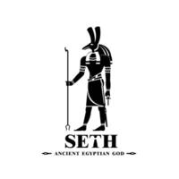 Ancient egyptian god seth silhouette. middle east storm king with crown and scepter vector