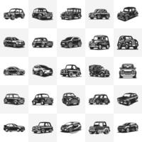 Car Mega Bundle illustratrion. Black and White Car silhouette set. vector