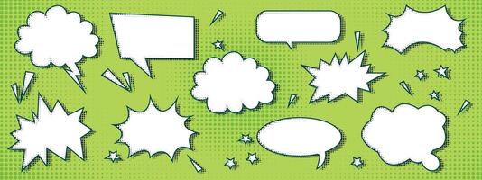 Modern speech bubble with halftone shadows. Emotional message with grunge texture. illustration on a green background. Dialogue box for comic books. Chat speech vector