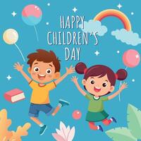 Banner of world children's day cute boy and girl vector