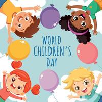 Children's day background with cute cartoon little boys and girls vector