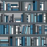 Background with bookshelves and books in blue-gray tones. vector