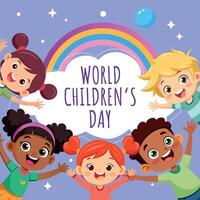 world children day, group cute little boys and girls illustration vector