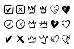 Doodle element set, for concept design. Love, Crown, Check mark. vector