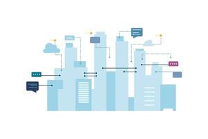 Urban cityscape with communication icon. Cloud system concept. data center. cloud communication concept. vector