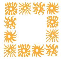 Abstract modern curvy frame with abstract sun. Floral border in boho minimal style. Yellow colors vector