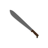 colima machete flat design illustration isolated on white background. Melee weapon of hunter in jungle. Hatchet or machete handle ancient tool for woodcutting and cutting branches by hand. vector