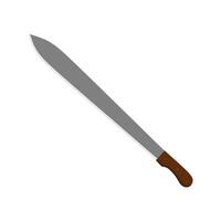 colima machete flat design illustration isolated on white background. Melee weapon of hunter in jungle. Hatchet or machete handle ancient tool for woodcutting and cutting branches by hand. vector