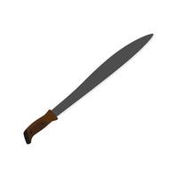 colima machete flat design illustration isolated on white background. Melee weapon of hunter in jungle. Hatchet or machete handle ancient tool for woodcutting and cutting branches by hand. vector