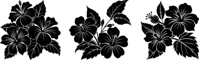 black silhouette of hibiscuses flowers illustration vector