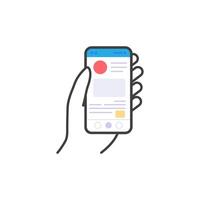 Hand hold the smartphone. Mobile phone touch screen in hand, icon flat design vector