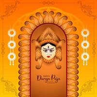 Cultural Durga Puja and Happy navratri festival celebration greeting card design vector