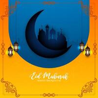 eid Mubarak musulmán religioso festival saludo tarjeta diseño vector