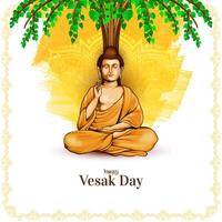 contento Buda purnima o vesak día tarjeta con gautam Buda diseño vector