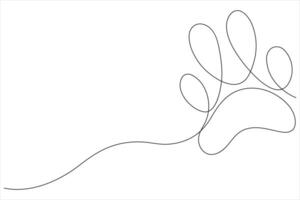 Cat paw in continuous one line art drawing of pet animal foot print concept outline vector