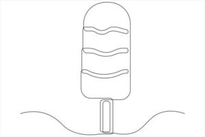 Continuous one line art drawing of delicious and cool fresh ice cream, minimalism design outline vector