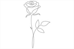 Rose flower continuous one line art drawing of outline illustration Rose day, valentine day concept vector