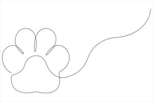 Dog paw in continuous one line art drawing of pet animal foot print concept outline vector