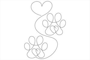 Dog paw in continuous one line art drawing of pet animal foot print concept outline vector