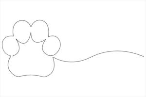 Cat paw in continuous one line art drawing of pet animal foot print concept outline vector