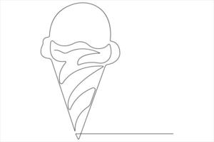 Continuous one line art drawing of delicious and cool fresh ice cream, minimalism design outline vector