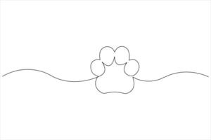 Cat paw in continuous one line art drawing of pet animal foot print concept outline vector