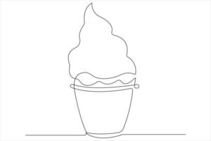 Continuous one line art drawing of delicious and cool fresh ice cream, minimalism design outline vector
