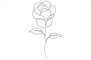 Rose flower continuous one line art drawing of outline illustration Rose day, valentine day concept vector