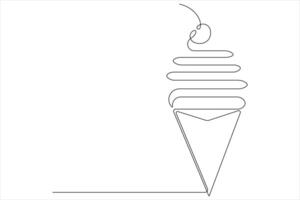 Continuous one line art drawing of delicious and cool fresh ice cream, minimalism design outline vector