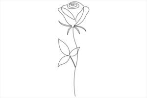 Rose flower continuous one line art drawing of outline illustration Rose day, valentine day concept vector