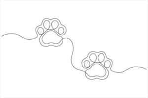 Cat paw in continuous one line art drawing of pet animal foot print concept outline vector