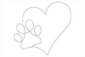 Dog paw in continuous one line art drawing of pet animal foot print concept outline vector