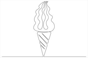 Continuous one line art drawing of delicious and cool fresh ice cream, minimalism design outline vector