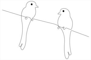 continuo uno línea Arte dibujo de linda pájaro sencillo contorno ilustración vector