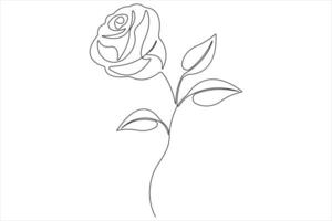 Rose flower continuous one line art drawing of outline illustration Rose day, valentine day concept vector