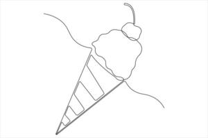 Continuous one line art drawing of delicious and cool fresh ice cream, minimalism design outline vector