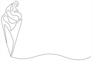 Continuous one line art drawing of delicious and cool fresh ice cream, minimalism design outline vector