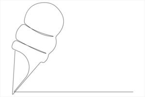 Continuous one line art drawing of delicious and cool fresh ice cream, minimalism design outline vector