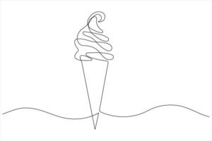 Continuous one line art drawing of delicious and cool fresh ice cream, minimalism design outline vector