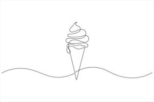 Continuous one line art drawing of delicious and cool fresh ice cream, minimalism design outline vector