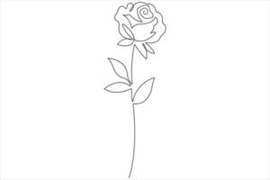 Rose flower continuous one line art drawing of outline illustration Rose day, valentine day concept vector