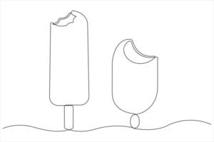 Continuous one line art drawing of delicious and cool fresh ice cream, minimalism design outline vector