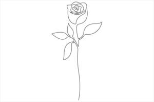 Rose flower continuous one line art drawing of outline illustration Rose day, valentine day concept vector