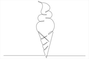 Continuous one line art drawing of delicious and cool fresh ice cream, minimalism design outline vector